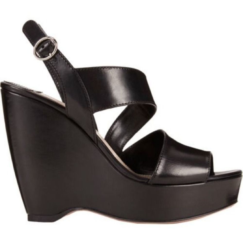 Prada Black Leather Asymmetrical Wedge Sandal 10 - Picture 2 of 9